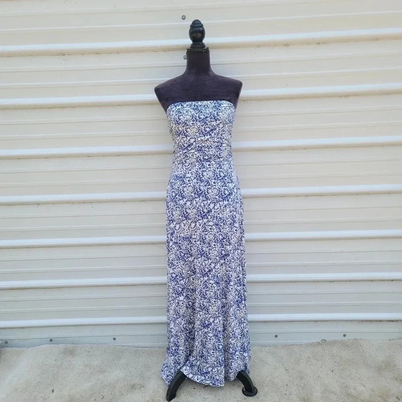The Limited Blue Floral Strapless Boho Print Lightweight Stretch Maxi Dress Sz M - Picture 1 of 16